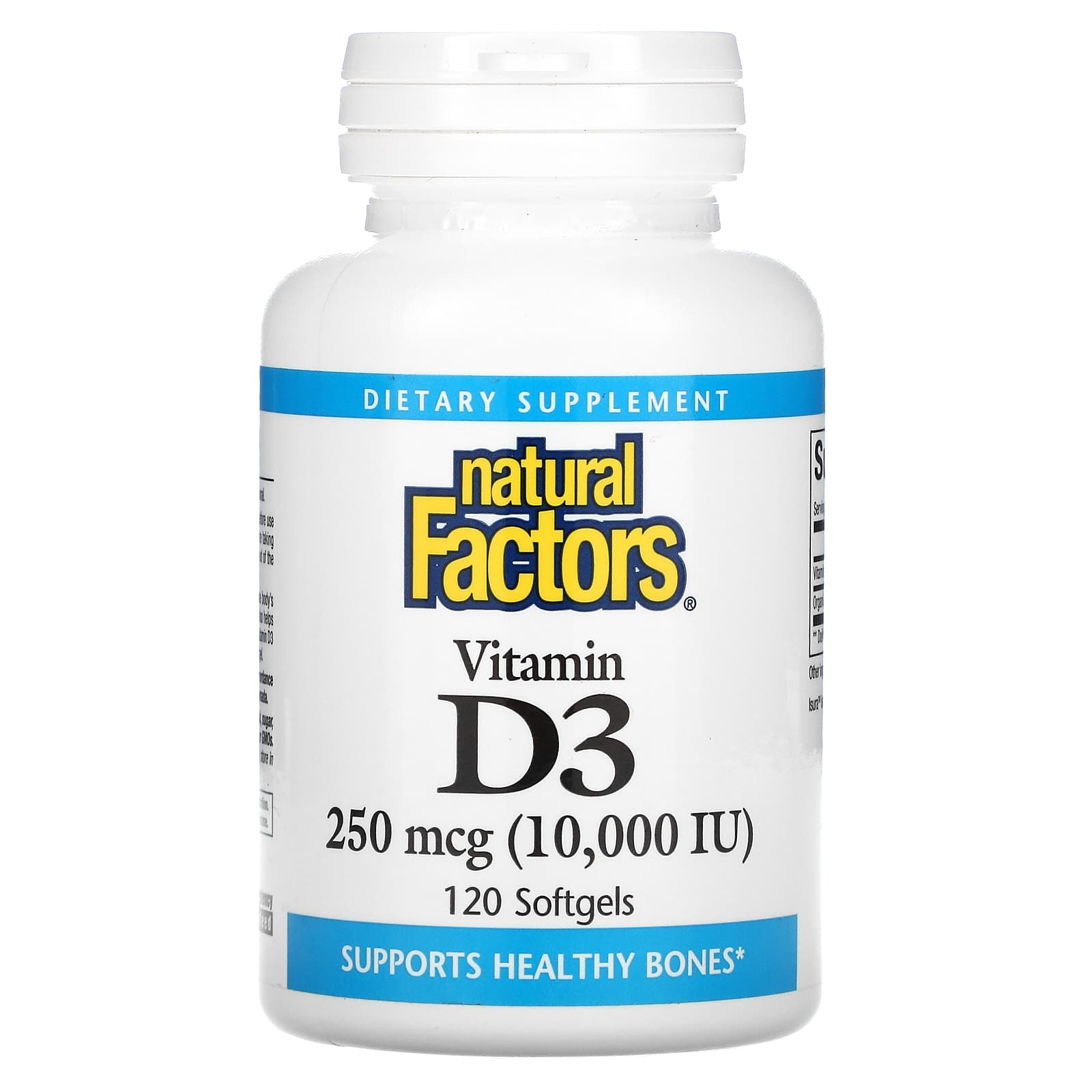 Natural Factors, Vitamin D3, 250 mcg (10,000 IU), 120 Softgels UPC 068958010649 | HiLife Vitamins